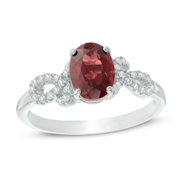 Oval Garnet and Lab-Created White Sapphire Loop Ring in Sterling Silver