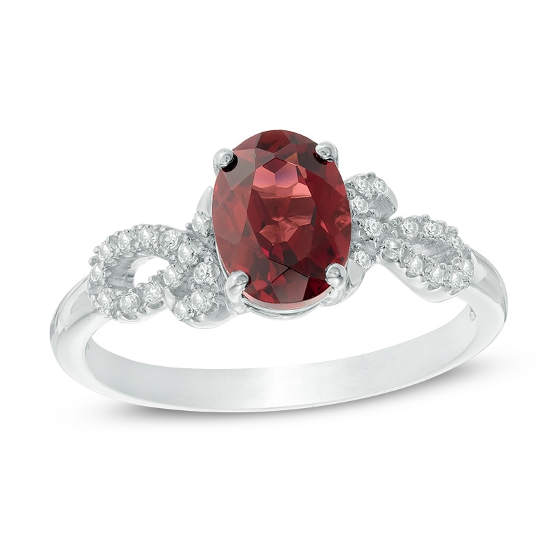 Main Image 1 of Oval Garnet and Lab-Created White Sapphire Loop Ring in Sterling Silver