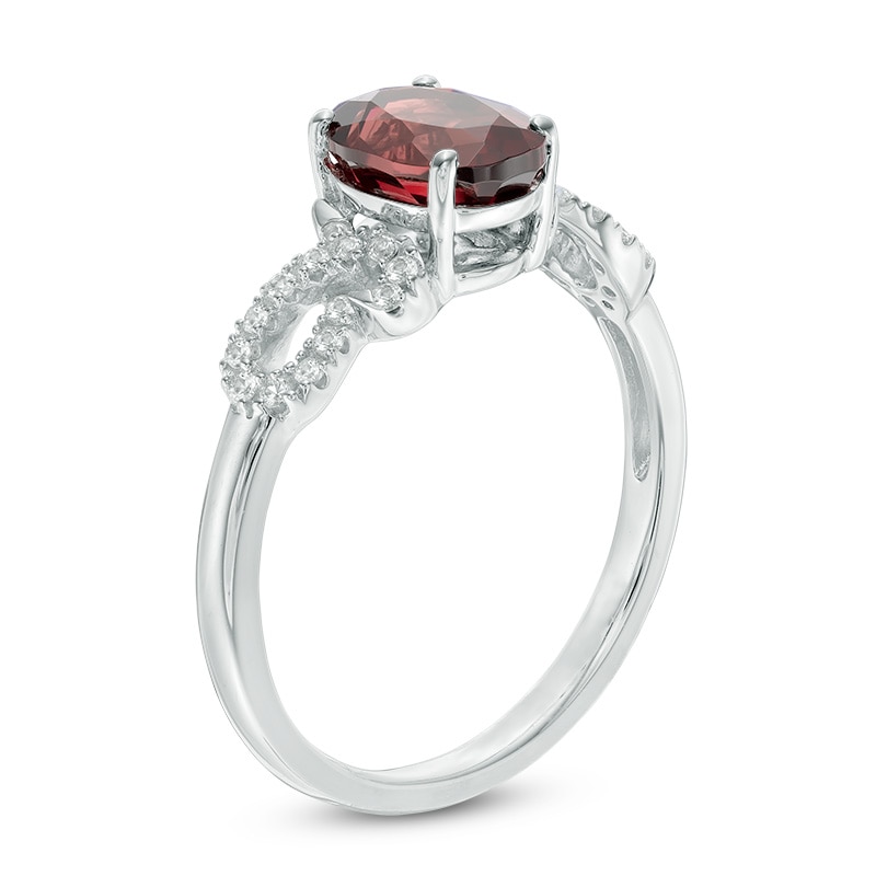 Oval Garnet and Lab-Created White Sapphire Loop Ring in Sterling Silver