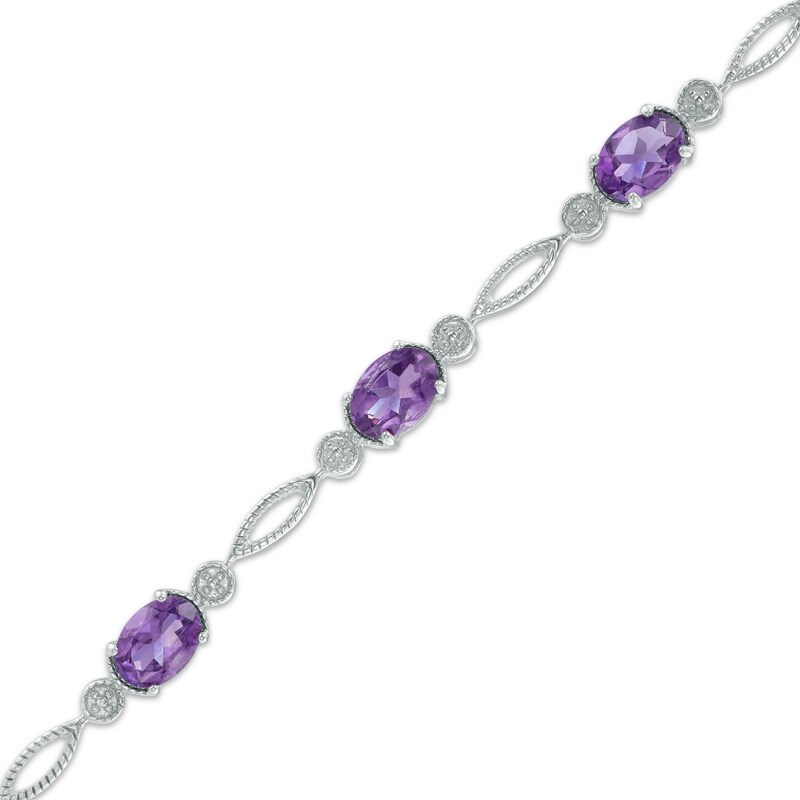 Main Image 1 of Oval Amethyst Station Bracelet in Sterling Silver - 7.5"