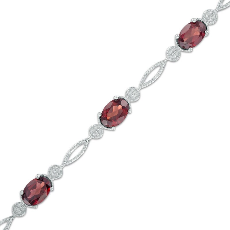 Main Image 1 of Oval Garnet Station Bracelet in Sterling Silver - 7.5"