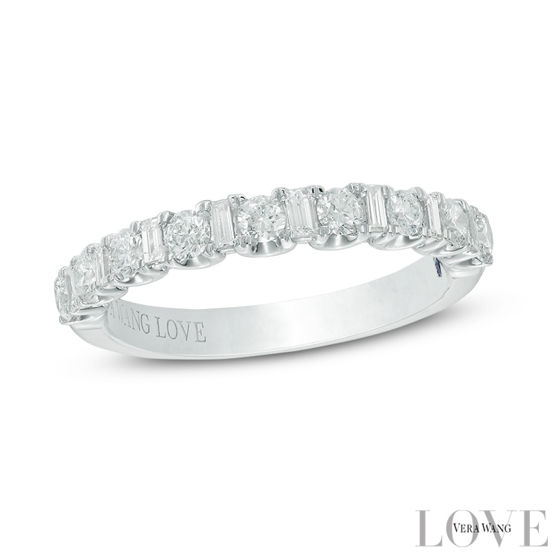 Main Image 1 of Vera Wang Love Collection 5/8 CT. T.W. Baguette and Round Diamond Alternating Wedding Band in 14K White Gold