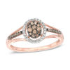 Thumbnail Image 1 of 1/4 CT. T.W. Champagne and White Composite Diamond Oval Frame Split Shank Ring in 10K Rose Gold