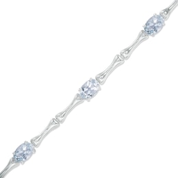 Oval Aquamarine Bamboo Bracelet in Sterling Silver - 7.25&quot;