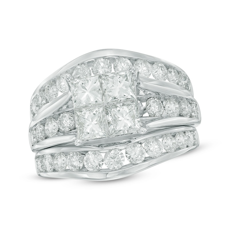 Main Image 1 of 3-3/8 CT. T.W. Quad Princess-Cut Diamond Bridal Set in 14K White Gold