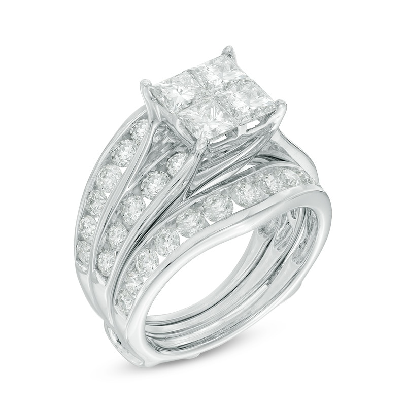 3-3/8 CT. T.W. Quad Princess-Cut Diamond Bridal Set in 14K White Gold