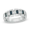 Thumbnail Image 1 of Men's Baguette Blue Sapphire and 1/3 CT. T.W. Square-Cut Diamond Alternating Band in 14K White Gold