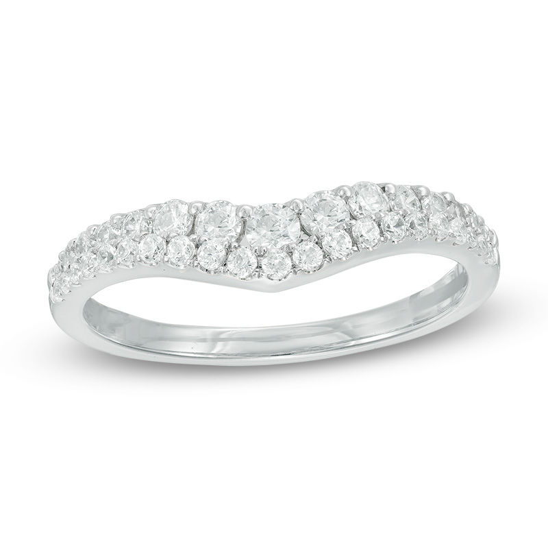 Main Image 1 of 1/2 CT. T.W. Diamond Double Row Contour Band in 14K White Gold
