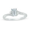 Thumbnail Image 1 of Emerald-Cut Aquamarine, White Topaz and Diamond Accent Bypass Ring in 10K White Gold