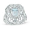 Thumbnail Image 1 of Octagonal Aquamarine and Lab-Created White Sapphire Vintage-Style Filigree Ring in Sterling Silver