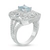 Thumbnail Image 2 of Octagonal Aquamarine and Lab-Created White Sapphire Vintage-Style Filigree Ring in Sterling Silver