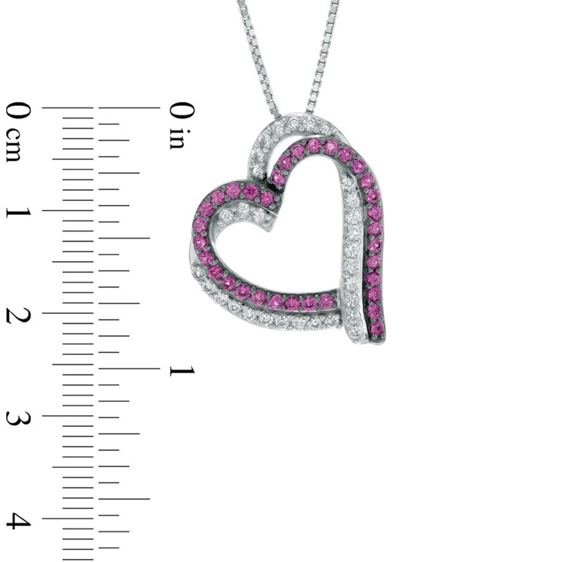 Main Image 2 of Lab-Created Ruby and White Sapphire Intertwined Hearts Pendant in Sterling Silver