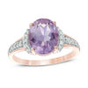 Thumbnail Image 0 of Oval Rose de France Amethyst and Lab-Created White Sapphire Collar Ring in 10K Rose Gold