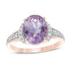 Thumbnail Image 1 of Oval Rose de France Amethyst and Lab-Created White Sapphire Collar Ring in 10K Rose Gold