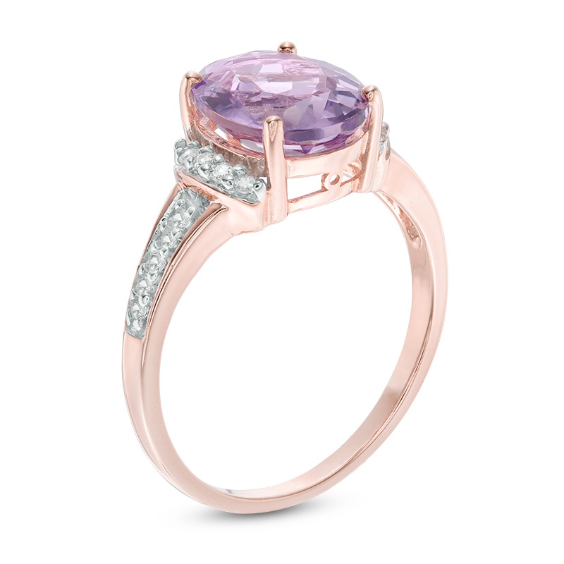 Main Image 2 of Oval Rose de France Amethyst and Lab-Created White Sapphire Collar Ring in 10K Rose Gold