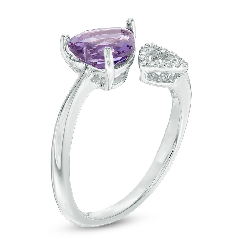 Main Image 2 of 8.0mm Heart-Shaped Amethyst and Lab-Created White Sapphire Bypass Ring in Sterling Silver