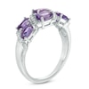 Thumbnail Image 1 of Oval Amethyst and Diamond Accent Double Row Ring in Sterling Silver
