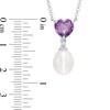 Thumbnail Image 2 of Pear-Shaped Freshwater Cultured Pearl, Heart-Shaped Amethyst and Diamond Accent Necklace in Sterling Silver-17"