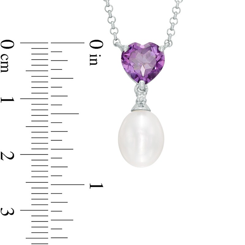 Main Image 2 of Pear-Shaped Freshwater Cultured Pearl, Heart-Shaped Amethyst and Diamond Accent Necklace in Sterling Silver-17"
