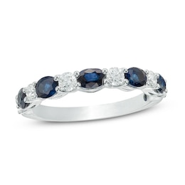 Vera Wang Love Collection Oval Blue Sapphire and 3/8 CT. T.W. Diamond Alternating Band in 14K White Gold