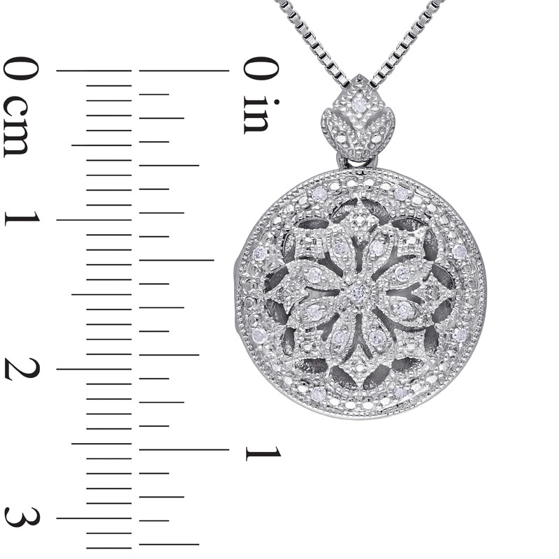1/10 CT. T.W. Diamond Flower Vintage-Style Medallion Locket Pendant in Sterling Silver