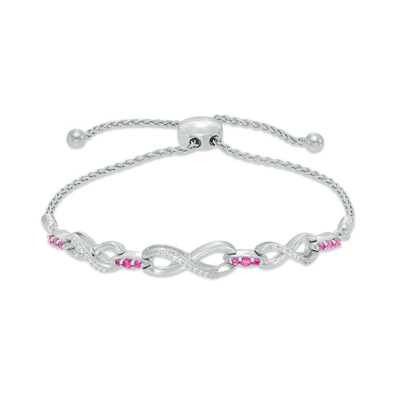 Main Image 1 of Lab-Created Ruby and White Sapphire Infinity Bolo Bracelet in Sterling Silver - 9.0"
