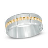 Thumbnail Image 0 of Men's 8.0mm Comfort Fit Gear-Shaped Center Inlay Two-Tone Tungsten Wedding Band - Size 10