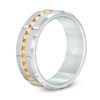 Thumbnail Image 1 of Men's 8.0mm Comfort Fit Gear-Shaped Center Inlay Two-Tone Tungsten Wedding Band - Size 10