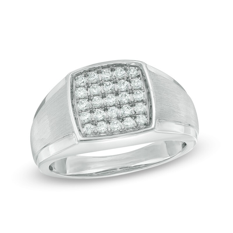 Main Image 1 of 1/2 CT. T.W. Diamond Square Composite Brushed Finish Ring in 10K Gold