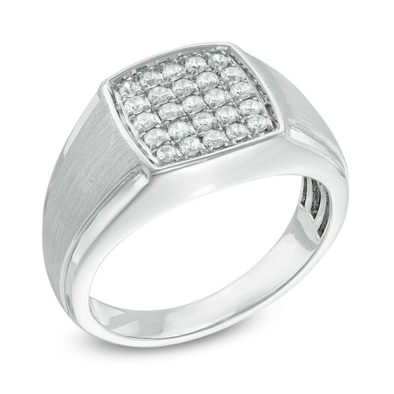 Main Image 2 of 1/2 CT. T.W. Diamond Square Composite Brushed Finish Ring in 10K Gold