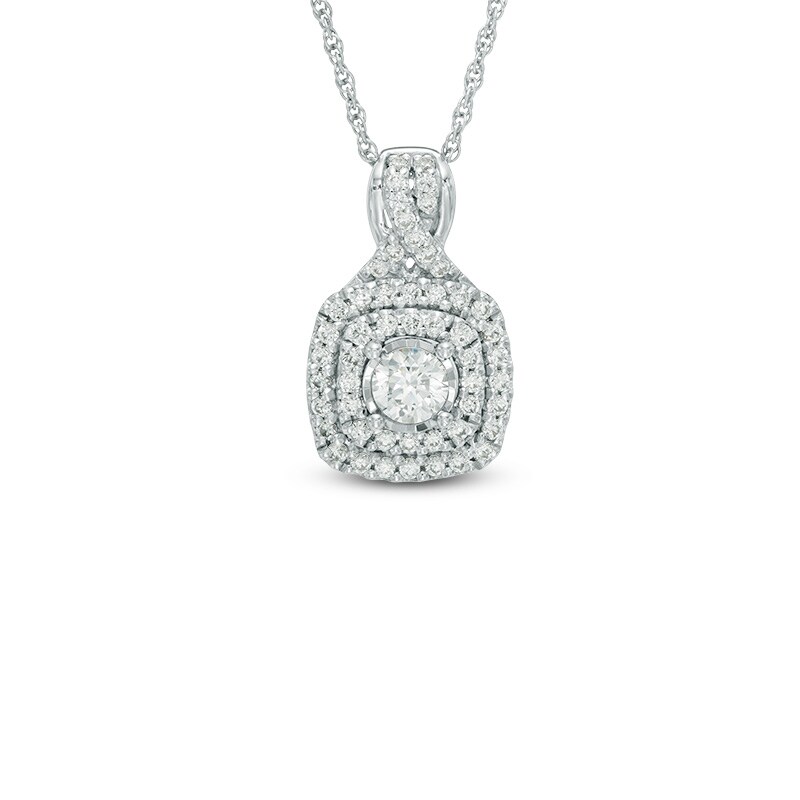 Main Image 1 of 1/2 CT. T.W. Diamond Double Cushion Frame Twist Pendant in 10K White Gold