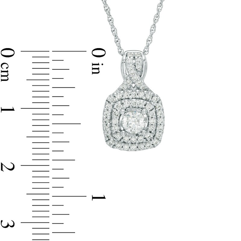 1/2 CT. T.W. Diamond Double Cushion Frame Twist Pendant in 10K White Gold