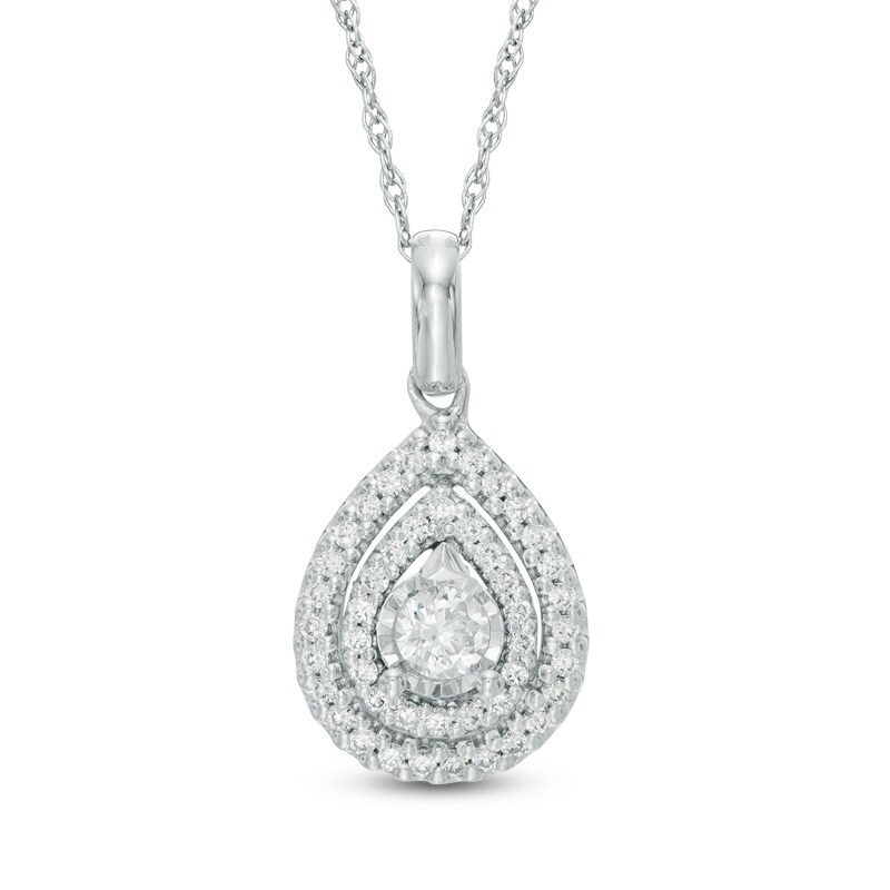 Main Image 1 of 1/4 CT. T.W. Diamond Double Frame Teardrop Pendant in 10K White Gold