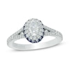 Thumbnail Image 1 of Vera Wang Love Collection 3/4 CT. T.W. Oval Diamond and Blue Sapphire Frame Engagement Ring in 14K White Gold