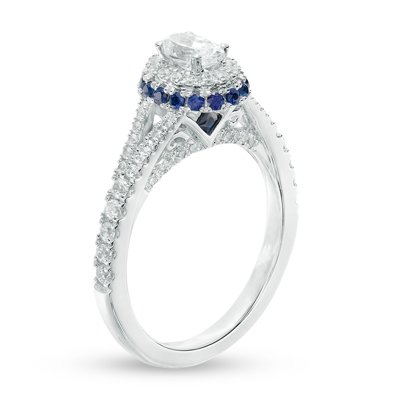 Main Image 2 of Vera Wang Love Collection 3/4 CT. T.W. Oval Diamond and Blue Sapphire Frame Engagement Ring in 14K White Gold