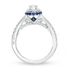 Thumbnail Image 3 of Vera Wang Love Collection 3/4 CT. T.W. Oval Diamond and Blue Sapphire Frame Engagement Ring in 14K White Gold