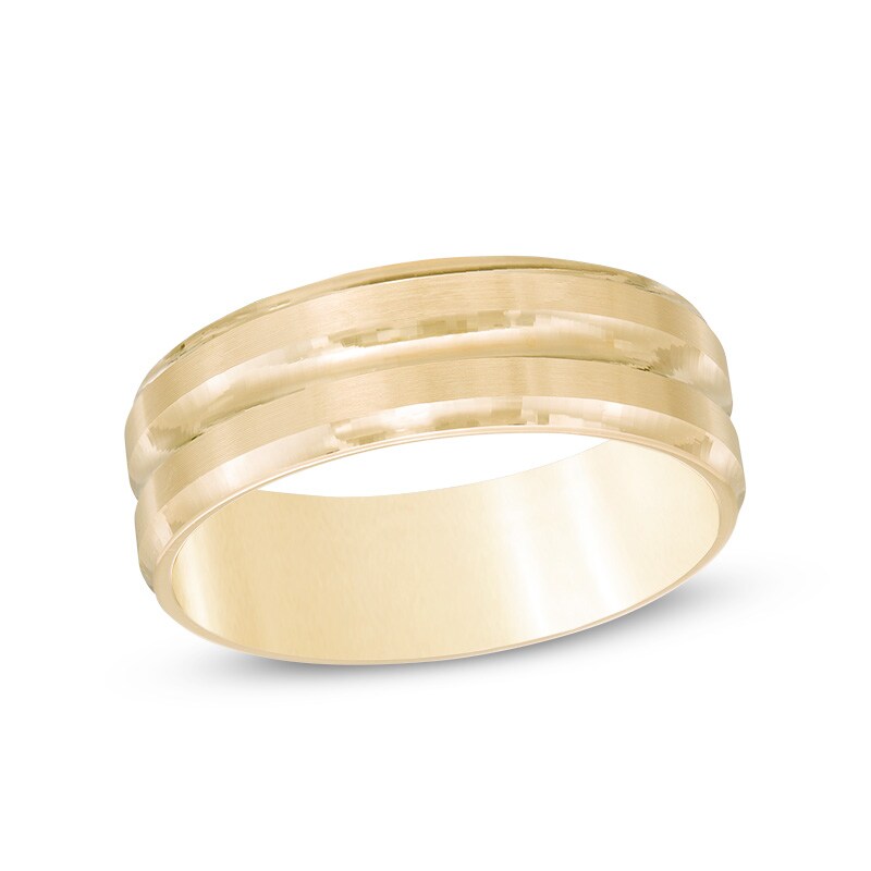 Men's 7.0mm Comfort Fit Striped Wedding Band in 14K Gold