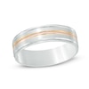 Thumbnail Image 0 of Men's 6.0mm Comfort Fit Striped Wedding Band in 10K Two-Tone Gold - Size 10