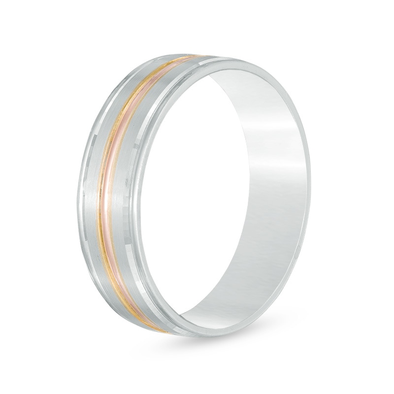 Main Image 2 of 6.0mm Comfort Fit Striped Wedding Band in 10K Two-Tone Gold - Size 10