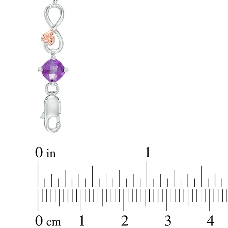 Main Image 2 of 5.0mm Cushion-Cut Amethyst and Diamond Accent Infinity Bracelet in Sterling Silver and 10K Rose Gold Plate