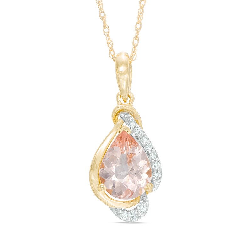 Main Image 1 of Pear-Shaped Morganite and Diamond Accent Teardrop Frame Pendant in 10K Gold