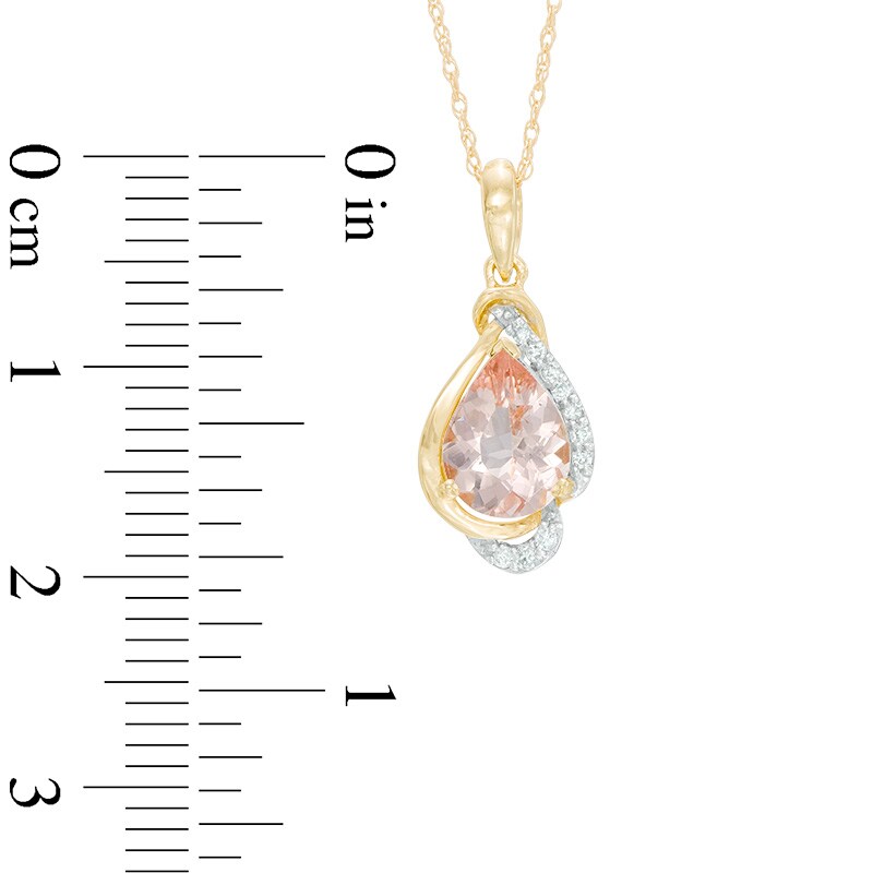 Main Image 2 of Pear-Shaped Morganite and Diamond Accent Teardrop Frame Pendant in 10K Gold