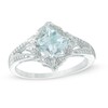 Thumbnail Image 0 of 7.0mm Cushion-Cut Aquamarine and Diamond Accent Split Shank Ring in Sterling Silver