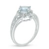 Thumbnail Image 1 of 7.0mm Cushion-Cut Aquamarine and Diamond Accent Split Shank Ring in Sterling Silver