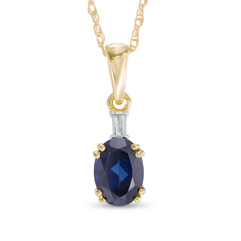 Main Image 1 of Oval Lab-Created Blue Sapphire and Diamond Accent Pendant in 10K Gold