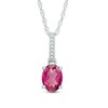 Thumbnail Image 1 of Oval Rhodolite Garnet and Diamond Accent Line Drop Pendant in Sterling Silver