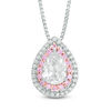 Thumbnail Image 1 of Pear-Shaped Lab-Created White and Pink Sapphire Double Frame Pendant in Sterling Silver