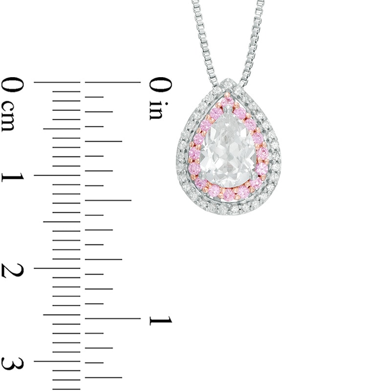 Main Image 2 of Pear-Shaped Lab-Created White and Pink Sapphire Double Frame Pendant in Sterling Silver
