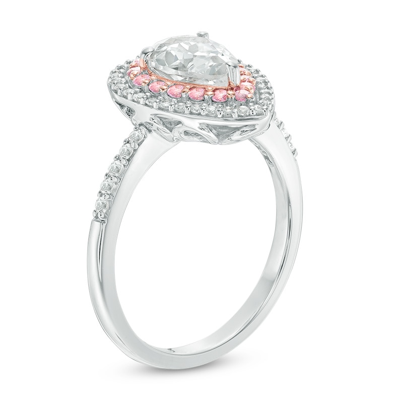 Pear-Shaped Lab-Created White and Pink Sapphire Double Frame Ring in Sterling Silver