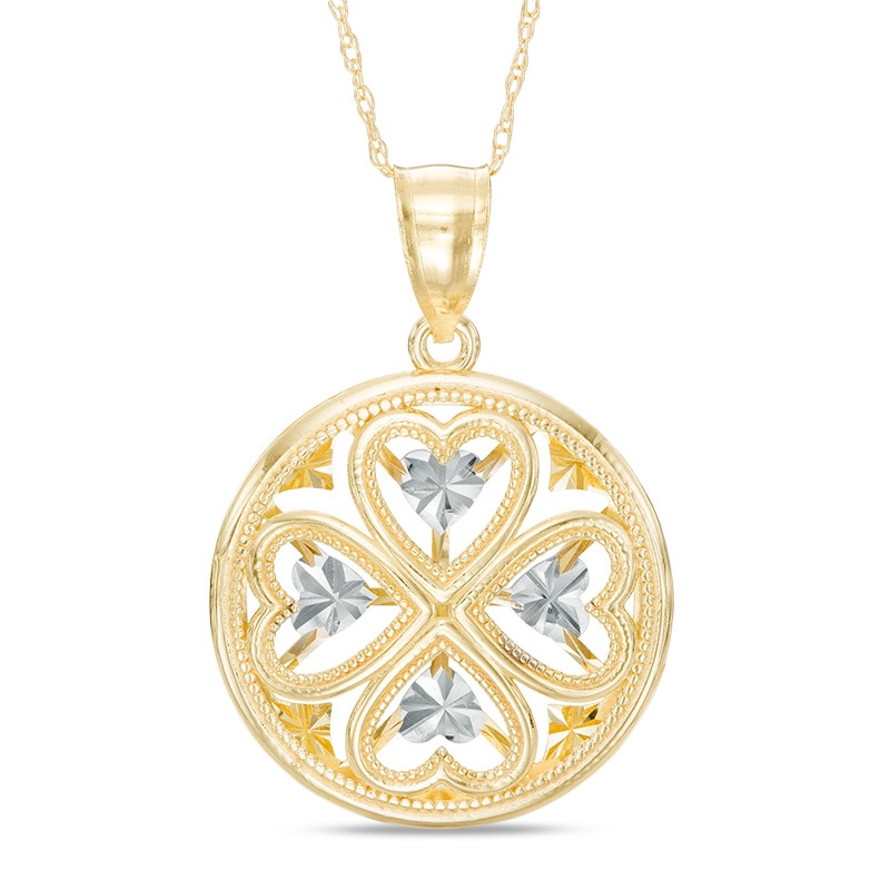 Main Image 1 of Diamond-Cut Heart-Shaped Clover Pendant in 10K Two-Tone Gold